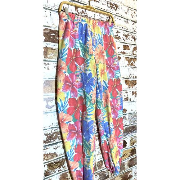 Wildfox Tropical Multicolor Floral Cotton Blend Jogger Sweatpants - Picture 2 of 7